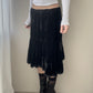 Sportmax Silk Black Midi Skirt with Ruffled Lace Hem (XS-S)
