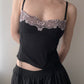 Black Corset Top with Lilac Pink Floral Embroidery (M)