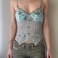 Lejaby - Turqoise Bustier with Strped Pattern and Floral Embroidery (XS-S)