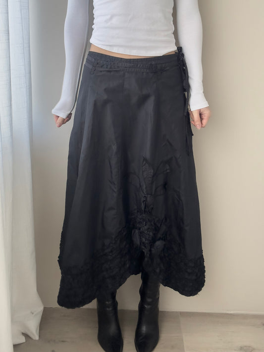 Black Asymmetric Midi Skirt with Embroidered details (XS)