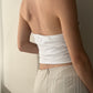 White Cotton Halter Top with Ruched Row Pattern (M-L)