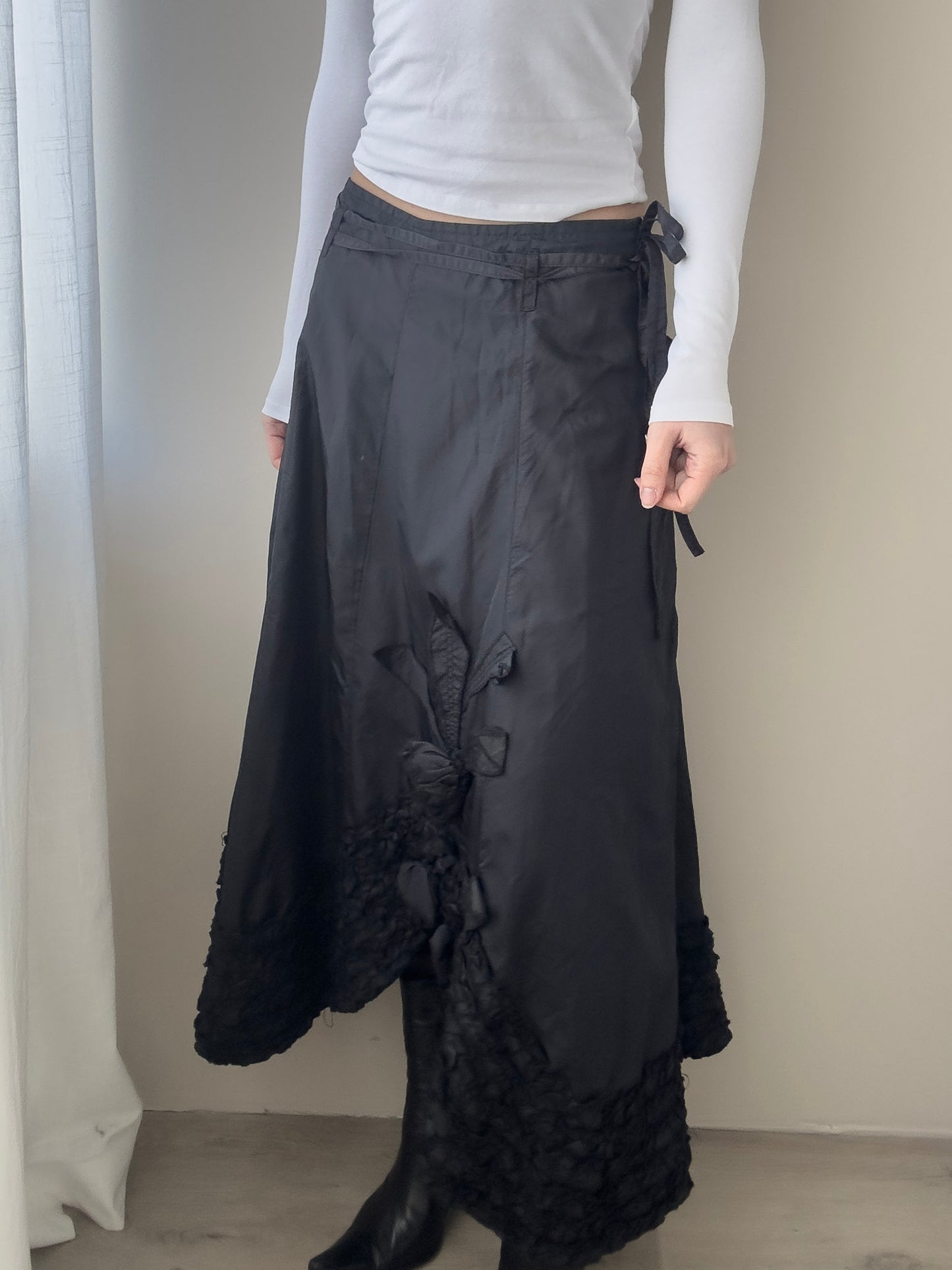 Black Asymmetric Midi Skirt with Embroidered details (XS)