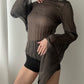 Dark Khaki Sheer Top With Long Slouchy Sleeves (XS-S)