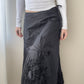 Black Asymmetric Midi Skirt with Embroidered details (XS)