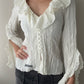 Off White/Ivory Crinkle Blouse with Ruffles (M)