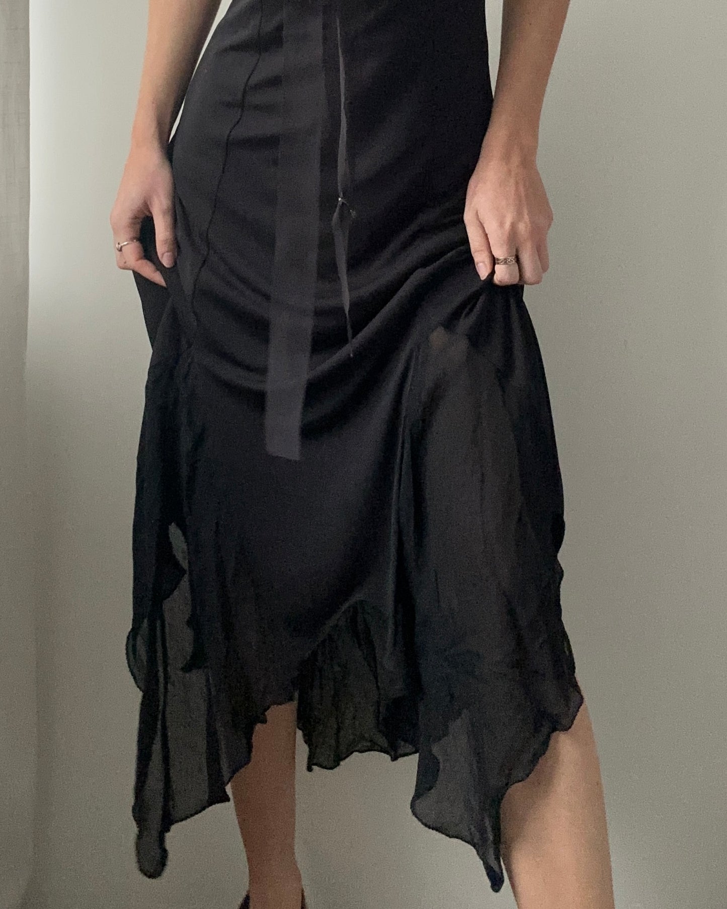 Black Whimsical Double-layer Maxi Dress (XS)