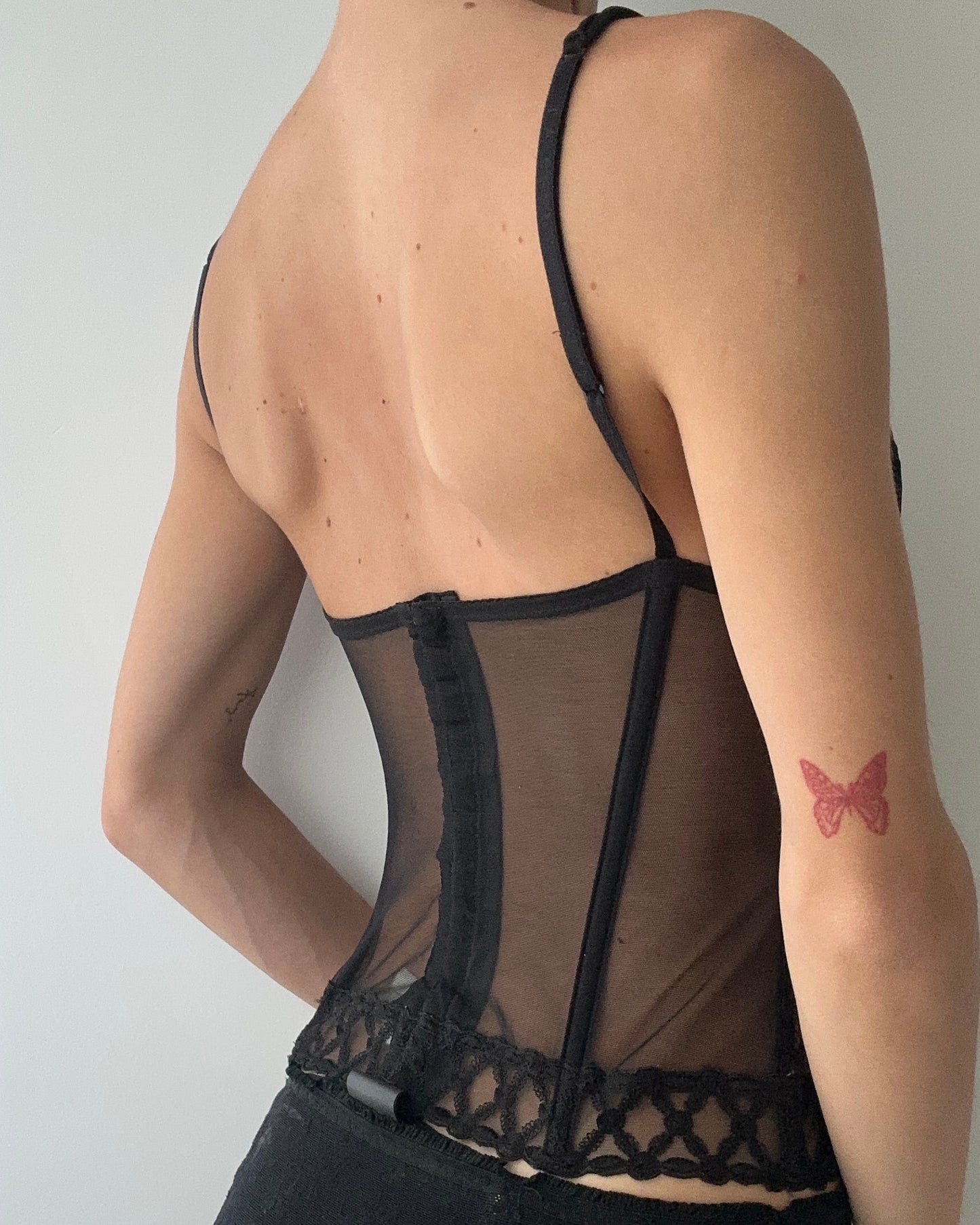 La Perla Black Sheer Embroidered Corset Top (XXS)