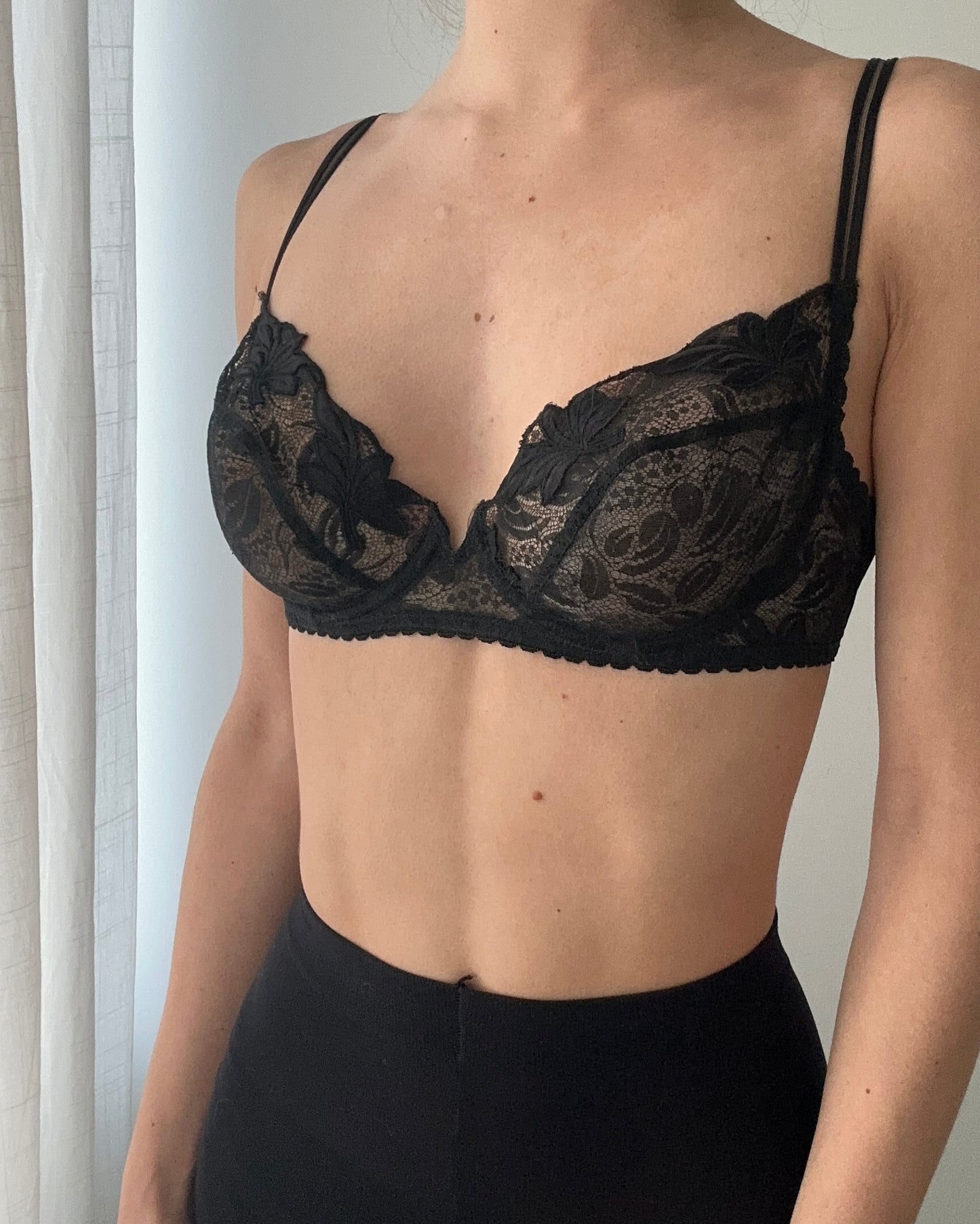 Black Sheer Floral Lace Bra (70C/32C)