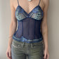 Aubade Paris - Deep Cobalt Blue Sheer Lace Cami with Mint Green Embroidery (S)