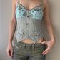 Lejaby - Turqoise Bustier with Strped Pattern and Floral Embroidery (XS-S)