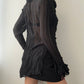 Black Asymmetric Sheer Tunic Blouse With Ruffles (M)