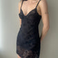 Malizia by La Perla - Black Sheer Mini Lace Dress with Velours Floral Design (XS)