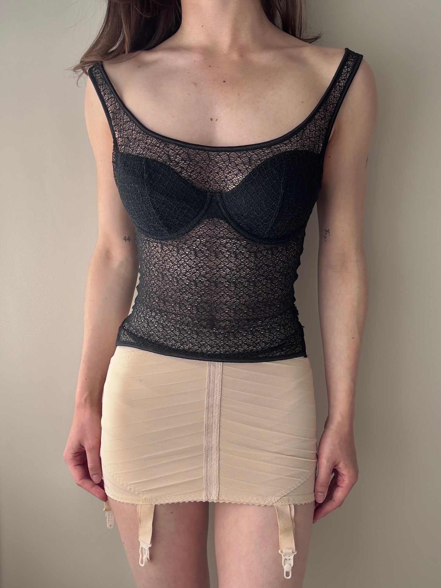 Vintage - Black Lace / Fishnet Mesh Top (XS)