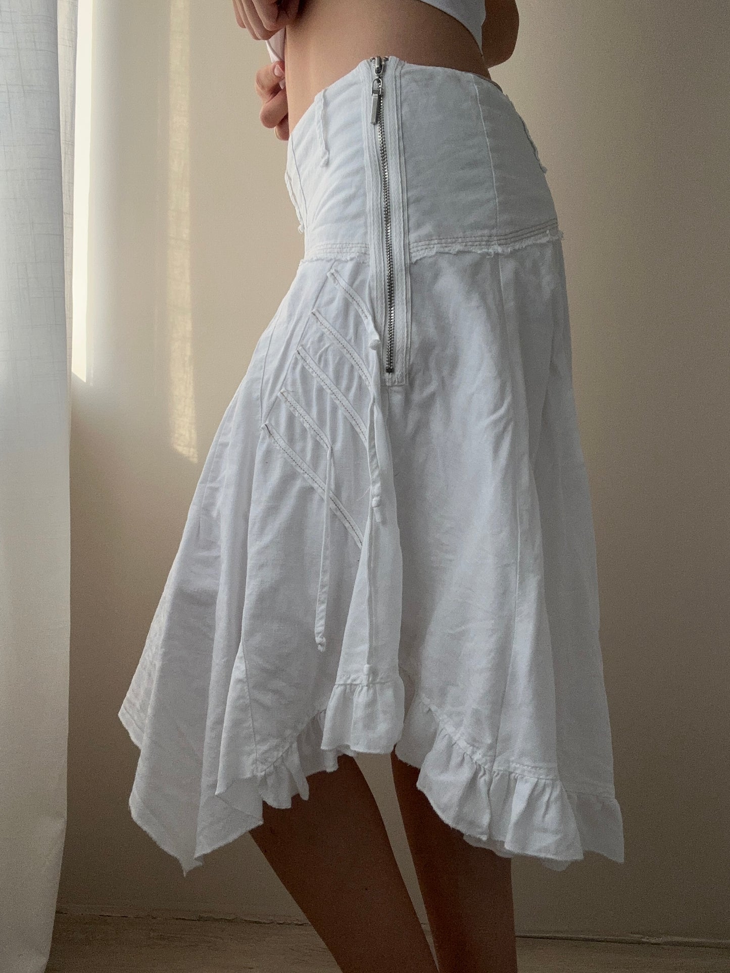 Linen and Cotton Handkerchief Skirt with Double Layers (S-M)
