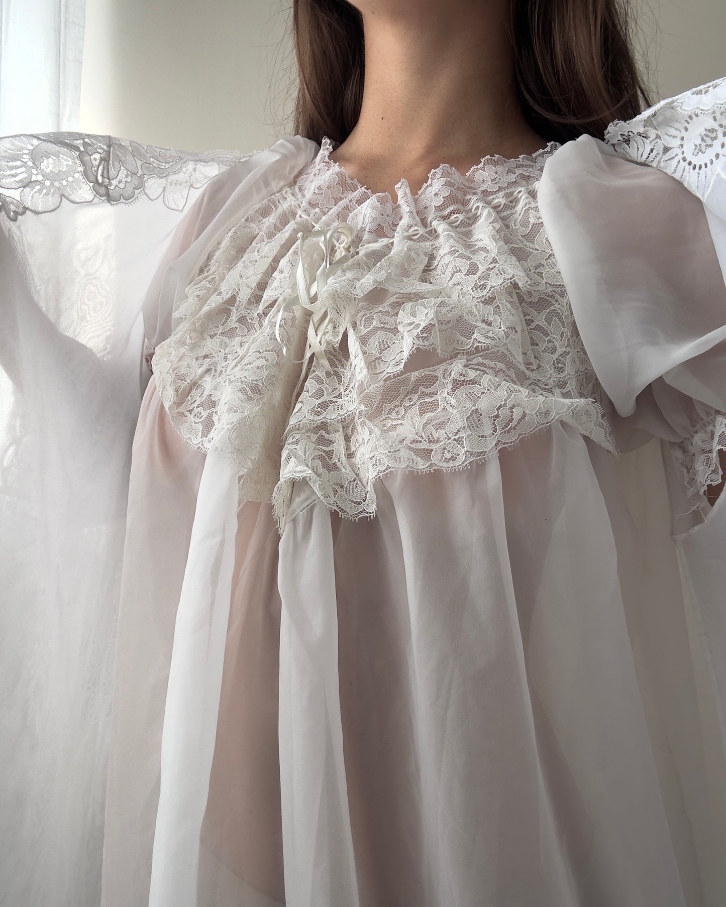 Vintage Sheer and Lace Nightgown + Dressing Gown (L-XL)