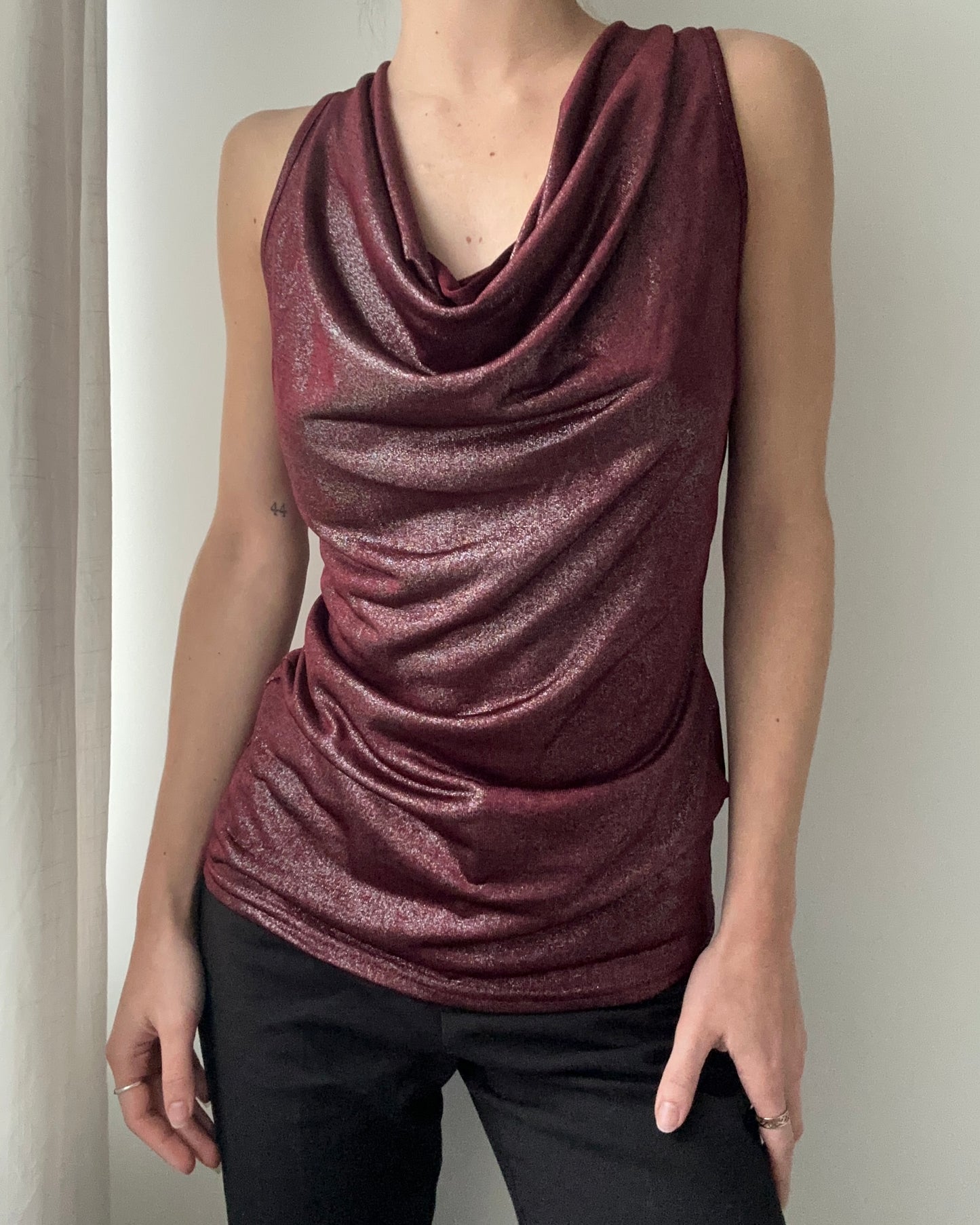 Burgundy Red Waterfall Shimmer Top (S)