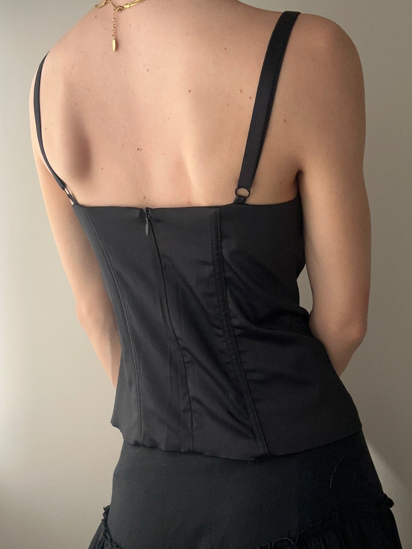 Black Corset Top with Lace up Front and Removable Straps (S-M)