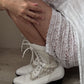 Vintage Inspired White Western/Victorian Lace up Boots (37)