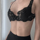 Black Satin and Lace Underwire Bra (75A/34A)