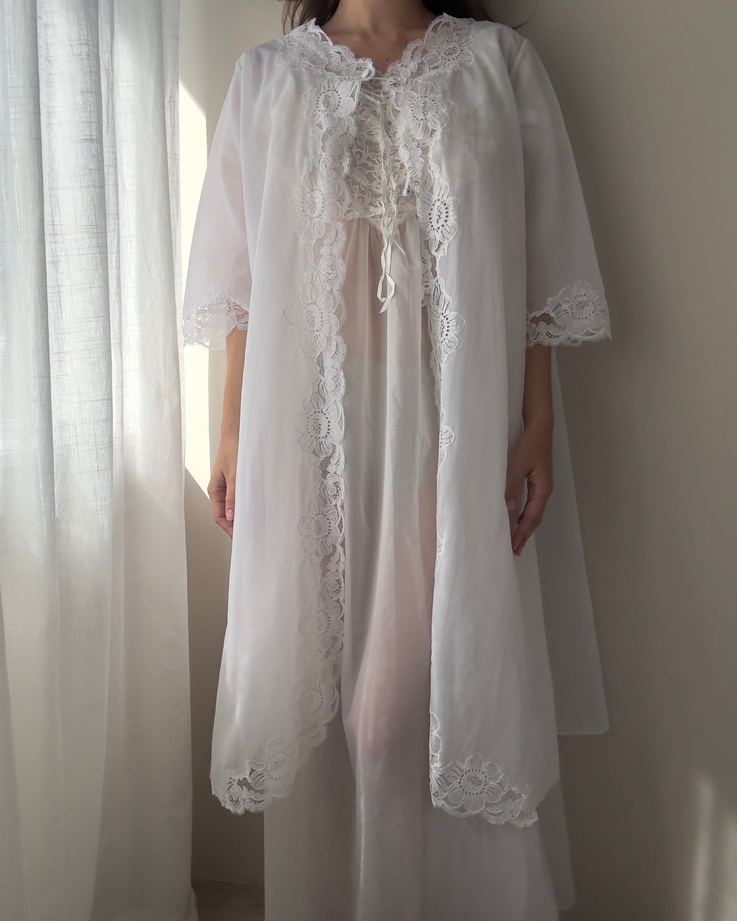 Vintage Sheer and Lace Nightgown + Dressing Gown (L-XL)