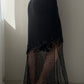 Black Maxi Skirt with Asymmetric Detail, Floral Embellishments and Guipure (S-M)