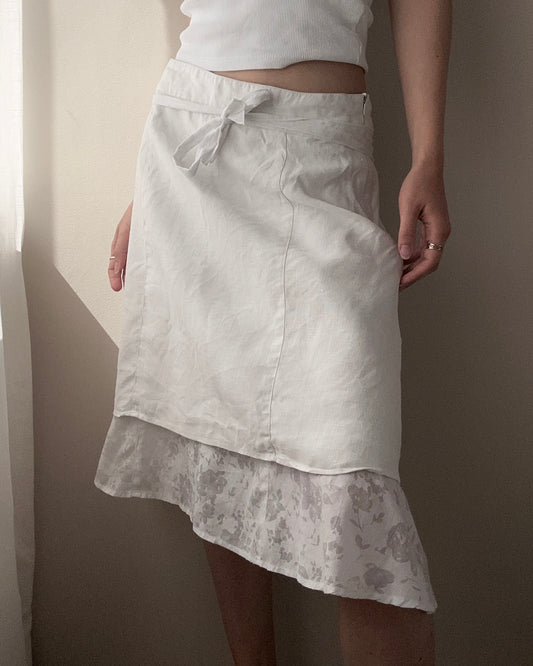 White Linen Double Layer Above Knee Skirt (M)