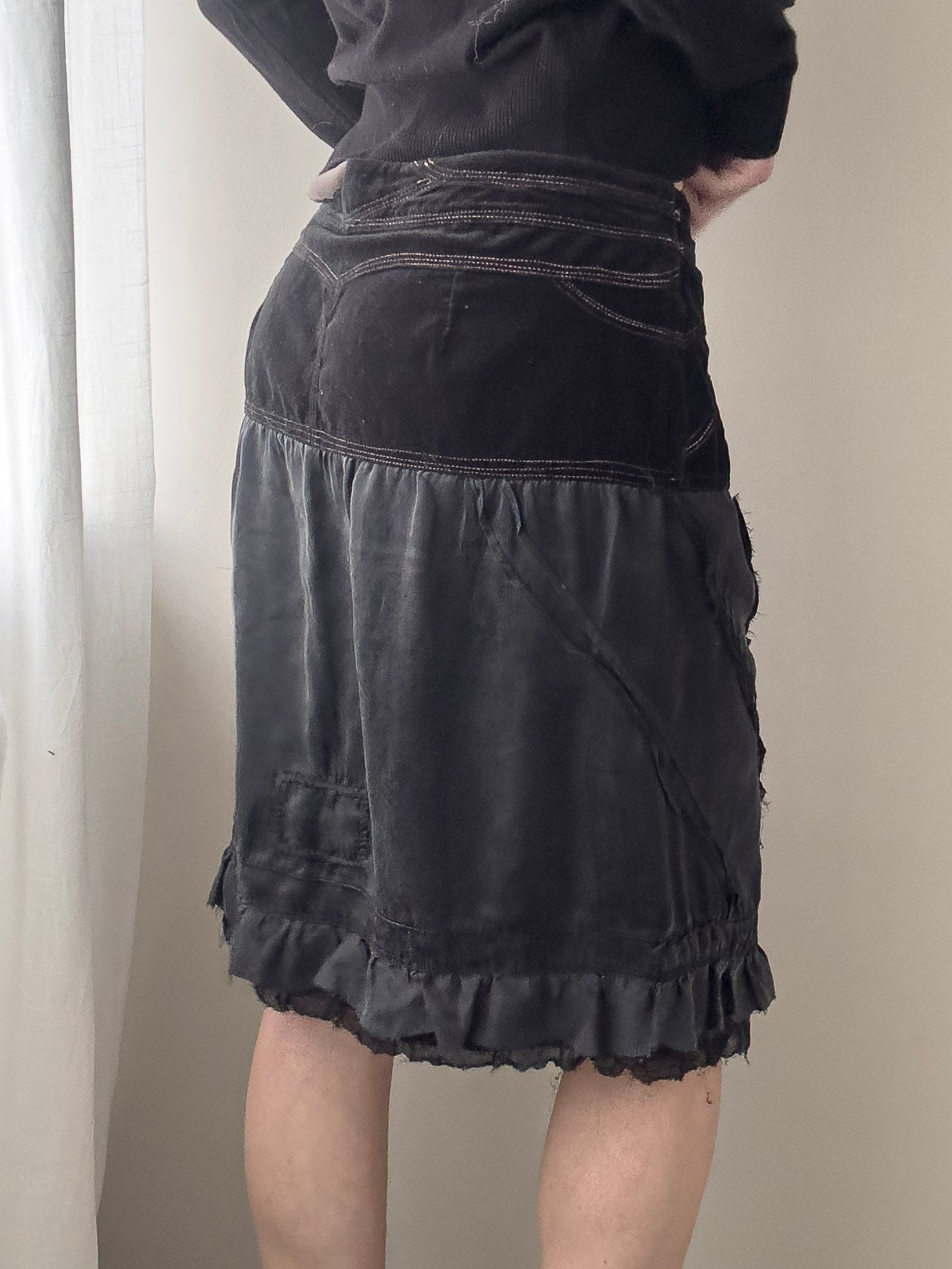 Custo Black Silk Skirt with Ruffles (M-L)