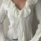 Off White/Ivory Crinkle Blouse with Ruffles (M)
