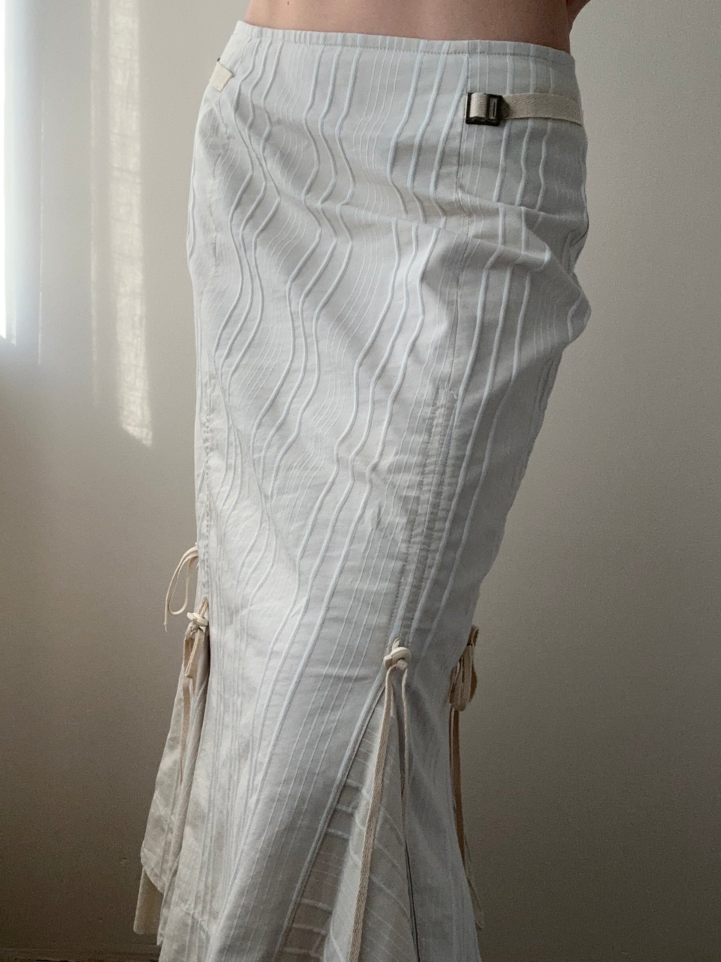 Beige Mermaid Skirt with Stripe Design and Ruffle Hemline (XS)