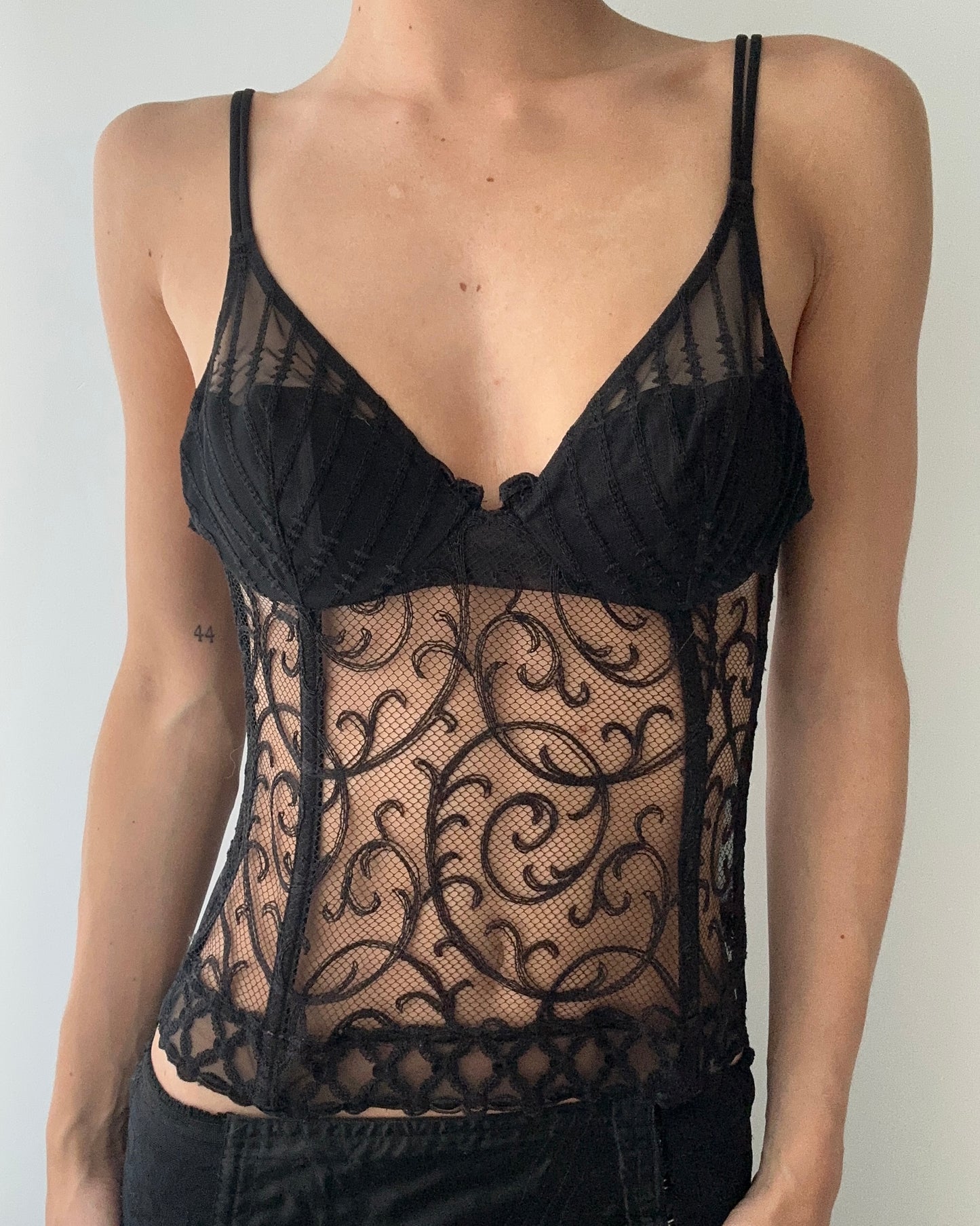 La Perla Black Sheer Embroidered Corset Top (XXS)