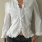 White Crinkle Blouse with Ruffle details (L)