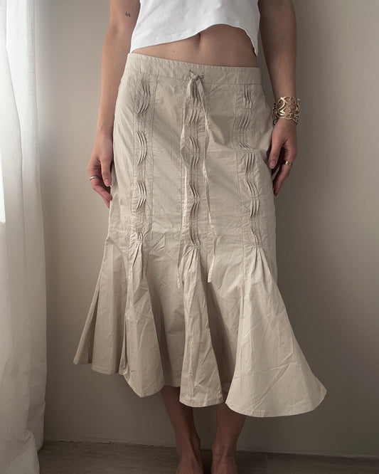 Beige Cotton Prairie Skirt with Side Pleat design (L-XL)