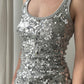 Grey Ribbed Tank Top with Silver Sequins (XS)