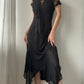 Black Whimsical Double-layer Maxi Dress (XS)