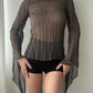 Dark Khaki Sheer Top With Long Slouchy Sleeves (XS-S)