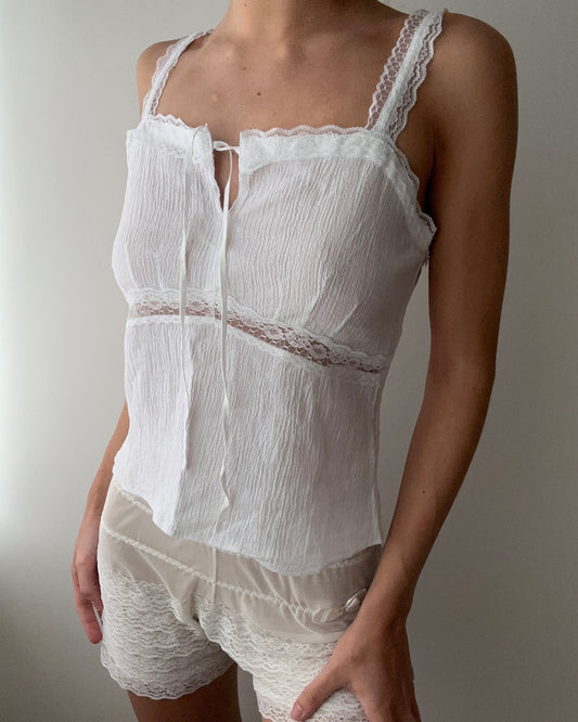 White Cotton Cami With Lace (S)