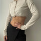 Beige Button-up Long Sleeve Knitted Crop Top (XS)