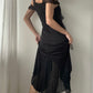 Black Whimsical Double-layer Maxi Dress (XS)