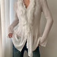 White Sheer Tunic Blouse With Ruches (S)