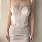 Vintage - 82% Silk Light Blush Pink Corset Top with Halter Detail (S-M)