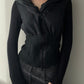 Black Zip Cardigan with Ruffled High Collar (XS-S)