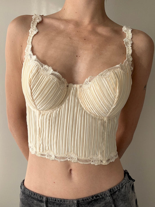 Rare La Perla Pleated Light Peach Bustier with Lace Embroidery (75C-34C)