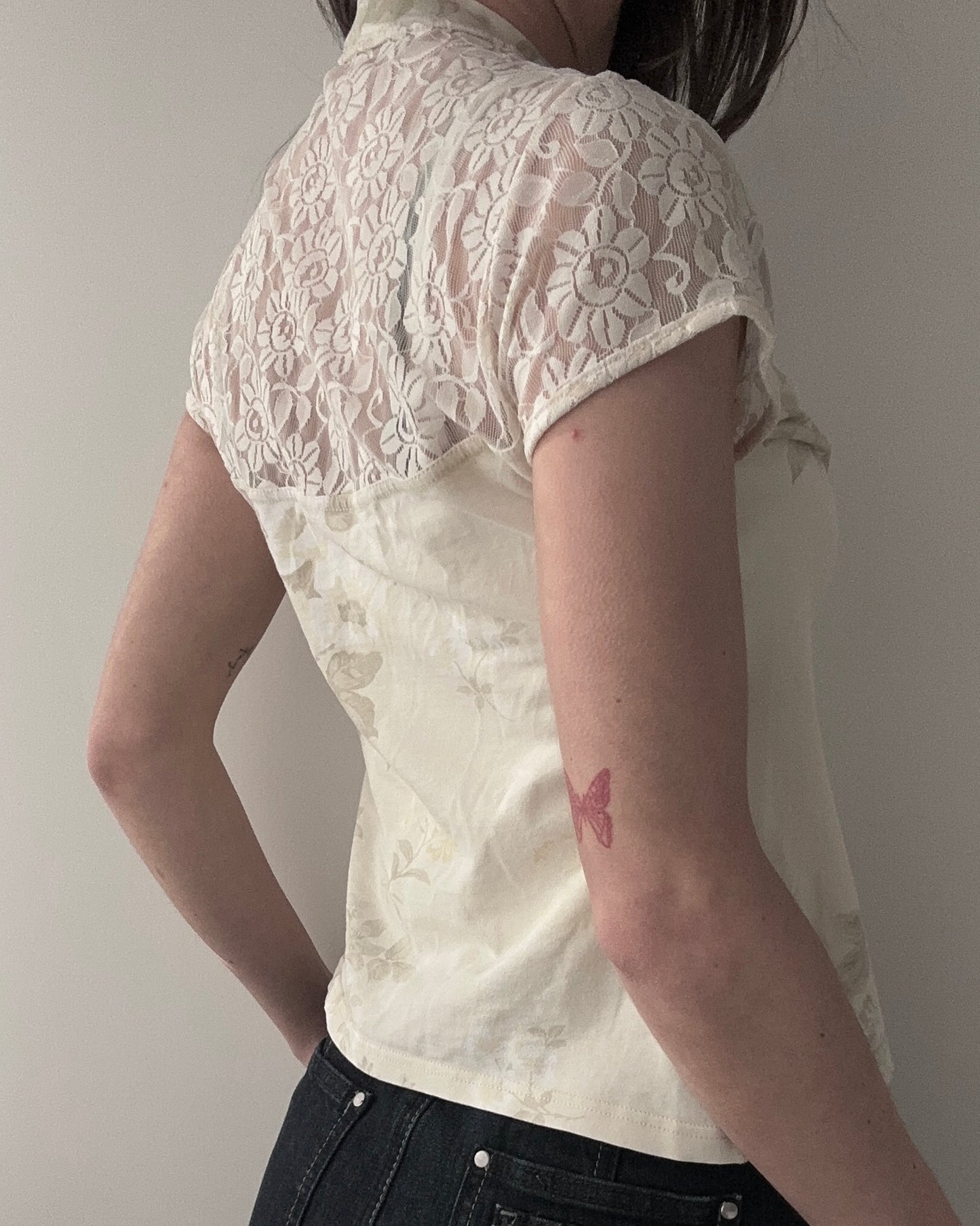 Kenzo Cream Floral Top with Lace details (XS-S)