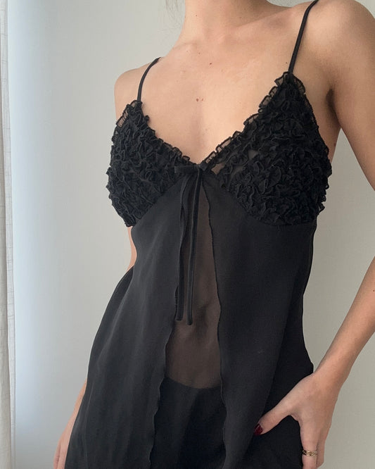 Black Sheer Babydoll with Ruffles (S)