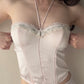 Vintage - 82% Silk Light Blush Pink Corset Top with Halter Detail (S-M)