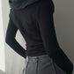 Black Zip Cardigan with Ruffled High Collar (XS-S)