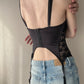 Vintage - Black Soft Shiny Corset Top with Lace Detailing (XS-S)