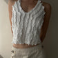 White Cotton Halter Top with Ruched Row Pattern (M-L)