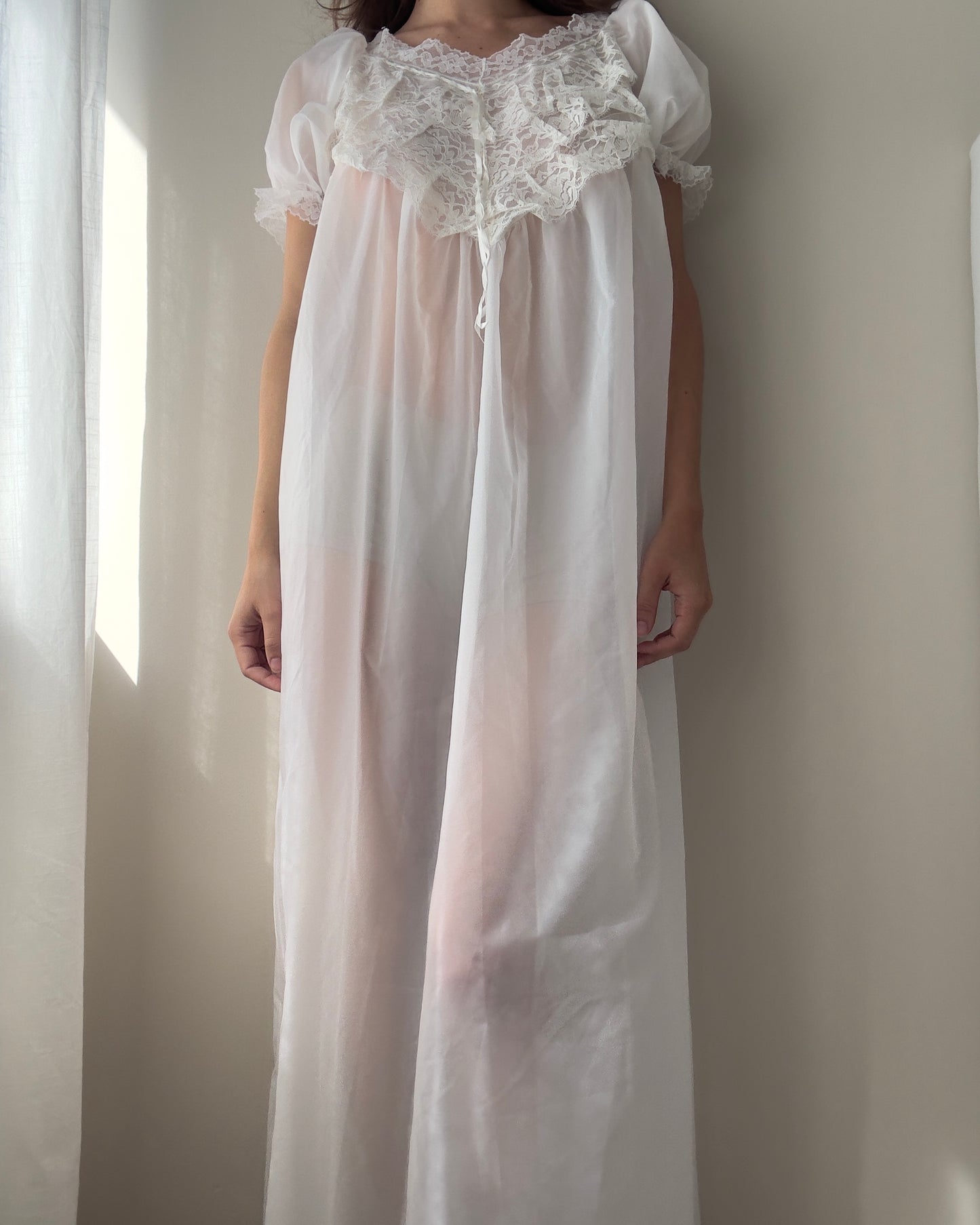Vintage Sheer and Lace Nightgown + Dressing Gown (L-XL)