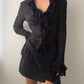 Black Asymmetric Sheer Tunic Blouse With Ruffles (M)